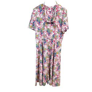 Vtg 90s Liz Claiborne Dresses Floral Spring‎ Easter Colorful Belted Long Sz 12